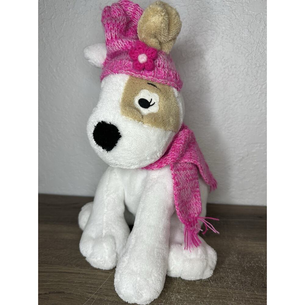 Mervyn's Sprockets Dog Plush With Scarf Stuffed Animal Toy Pink Hat 11 inches